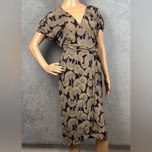 Just Cavalli Elegant Black and Gold Wrap Dress Sheer Metallic Shimmer Size 38